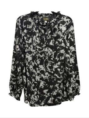 ✨2/$25 Bob Mackie~VTG~Wearable Art QVC~Black White~Women Blouse~Abstract~Large